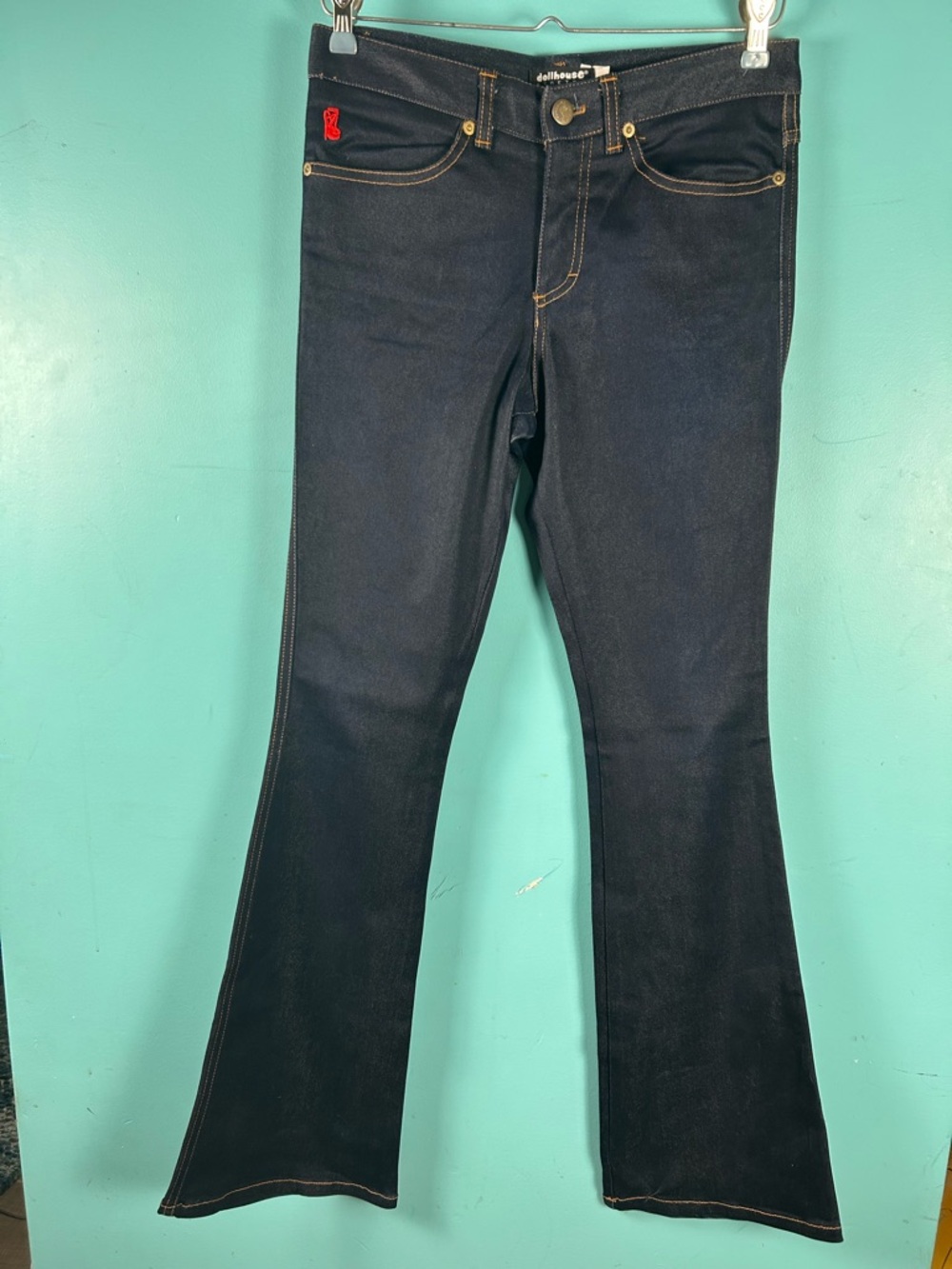 Dollhouse Dark Indigo Flare Jeans with Red Logo